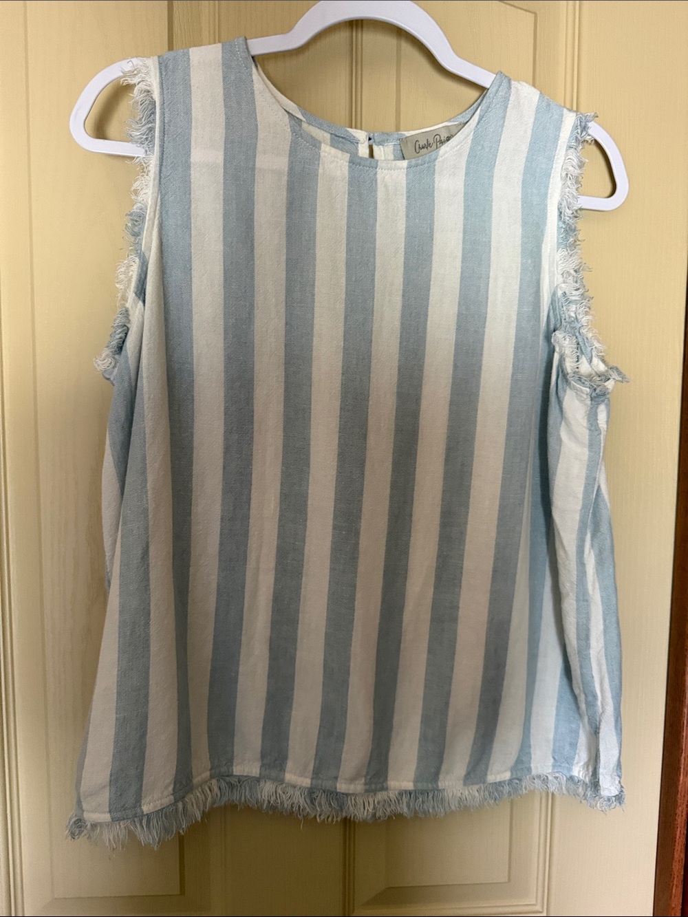 Coldwater Creek Blue and White Striped Cold-Shoulder Top